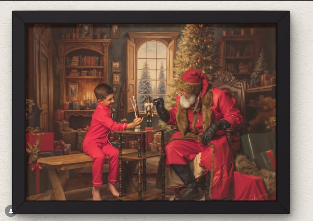 A Santa session portrait displayed as framed wall art